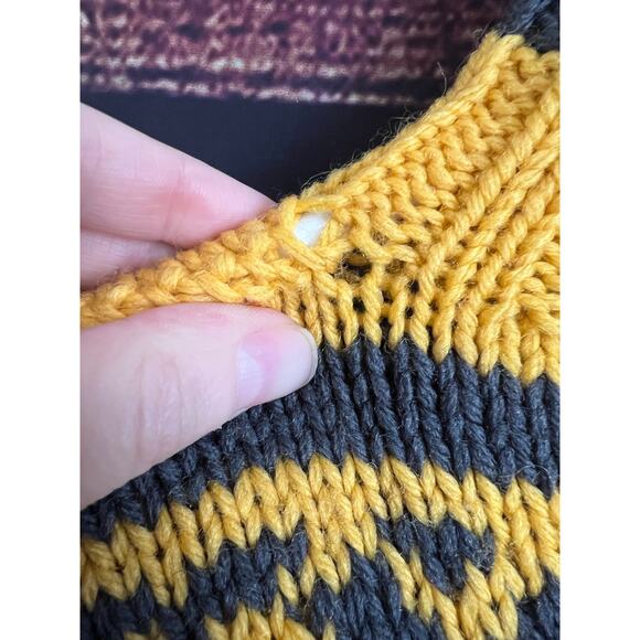 Chunky Knit Ski Sweater Turtleneck Fair Isle Turtleneck Wool Gray Yellow Women L - Picture 4 of 4